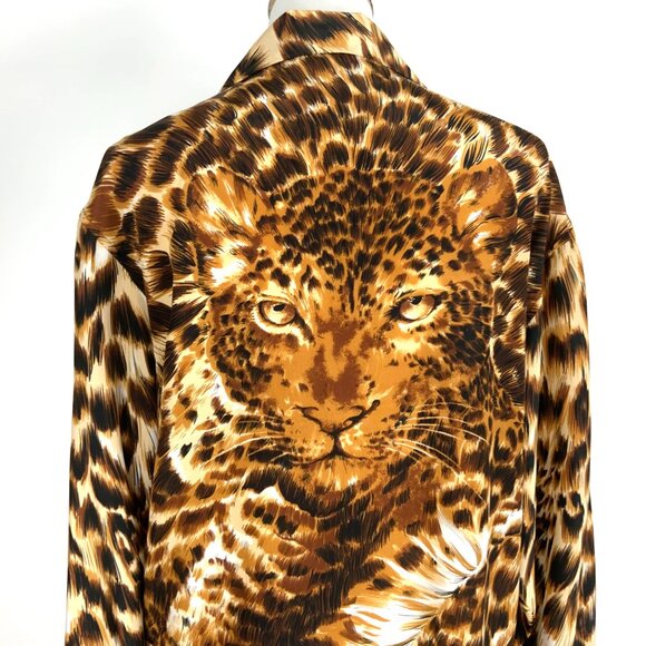 Vintage Fu Da Silk Animal Leopard Tiger Print & Face Blouse Sz M - Picture 14 of 16